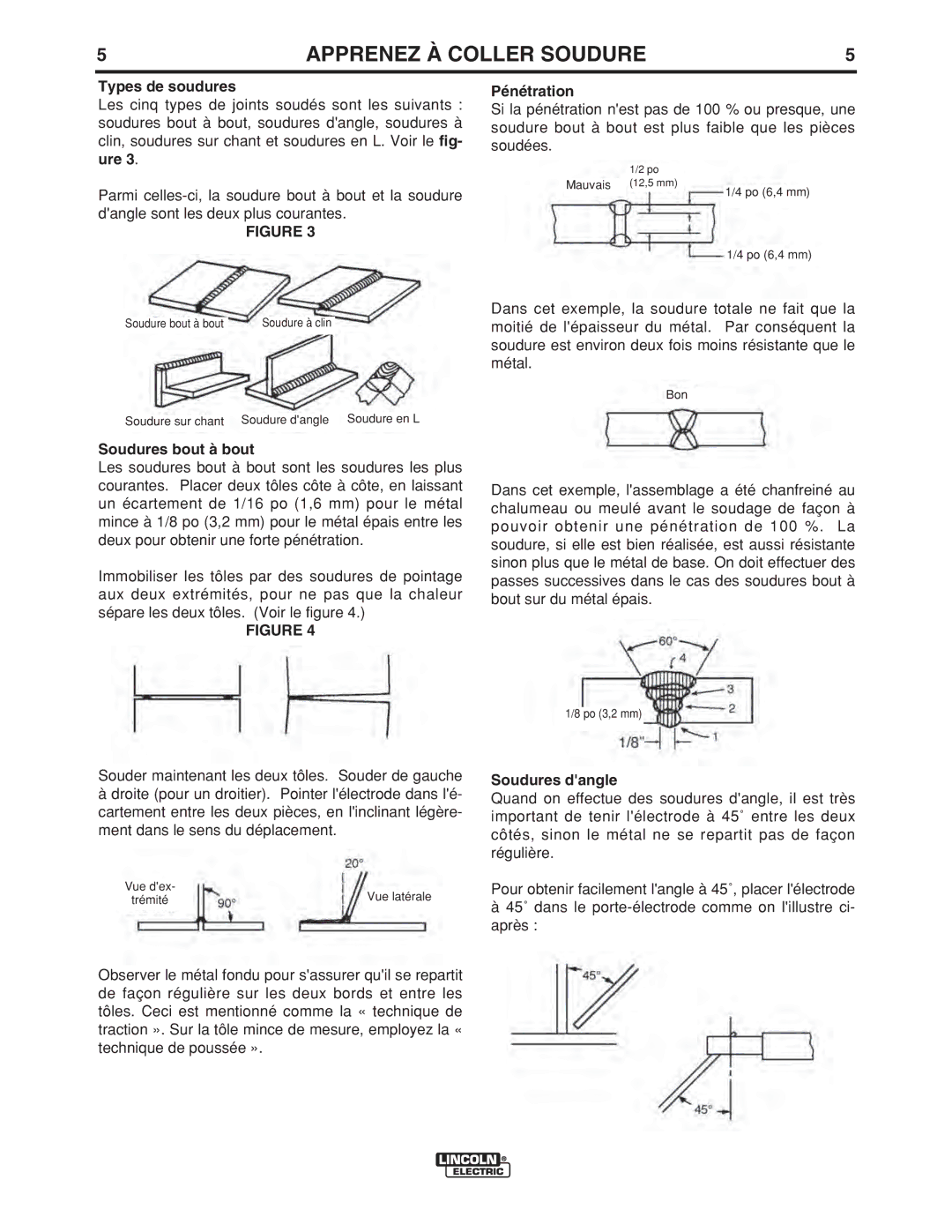 Lincoln Electric LTW2 manual Types de soudures, Pénétration, Soudures bout à bout, Soudures dangle 