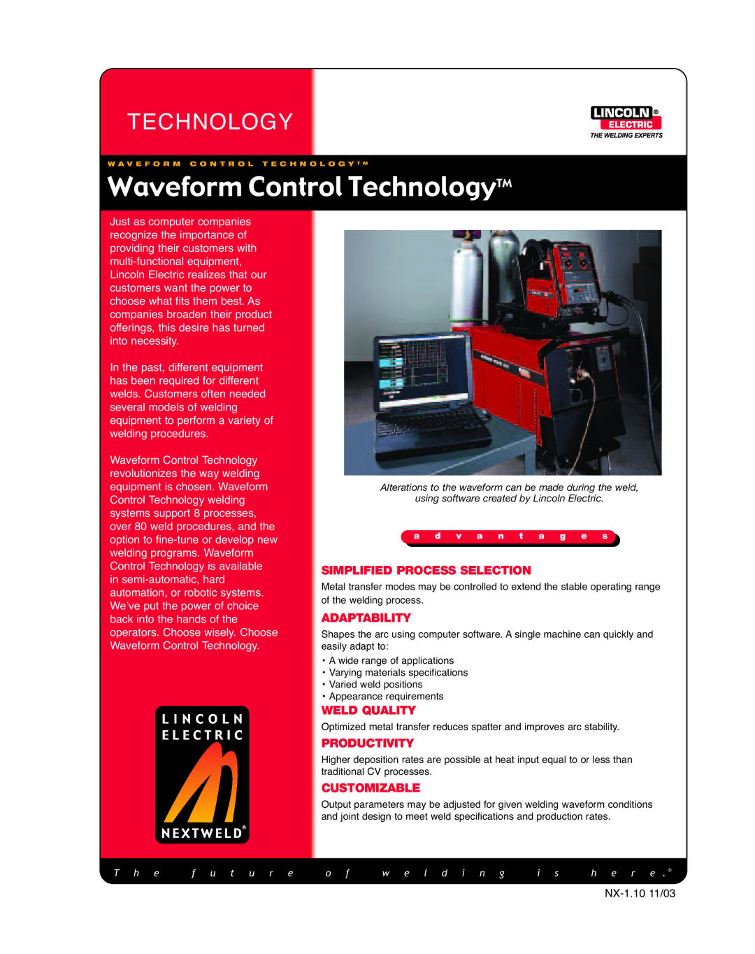 Lincoln Electric MC240, M332, M340, MC232 specifications Waveform Control TechnologyTM, Simplified Process Selection 