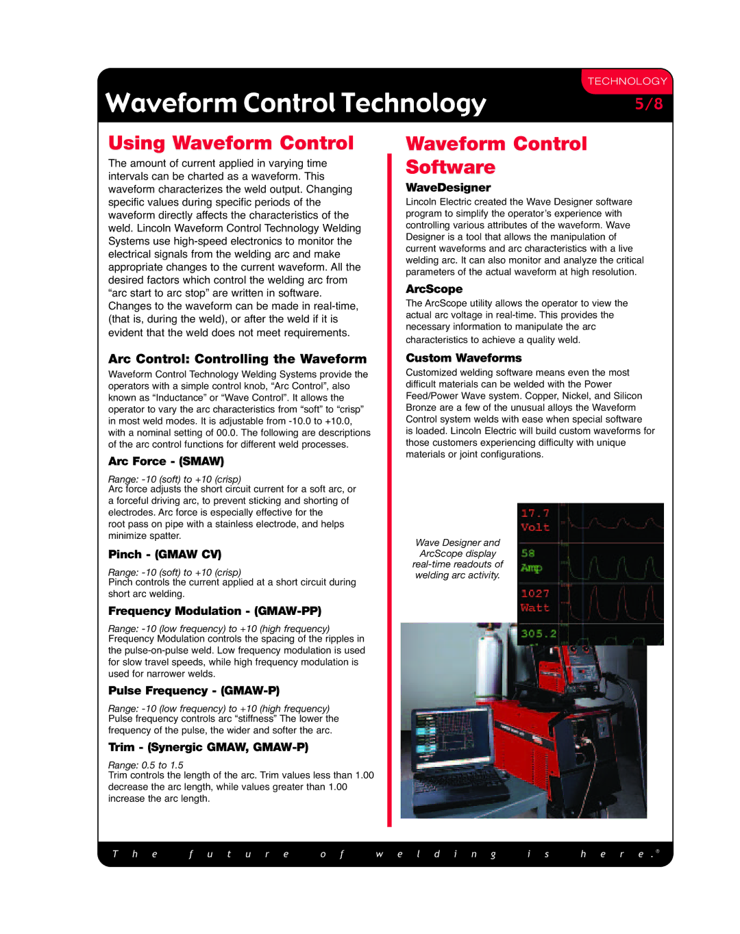 Lincoln Electric MC240, M332, M340 Using Waveform Control, Waveform Control Software, Arc Control Controlling the Waveform 