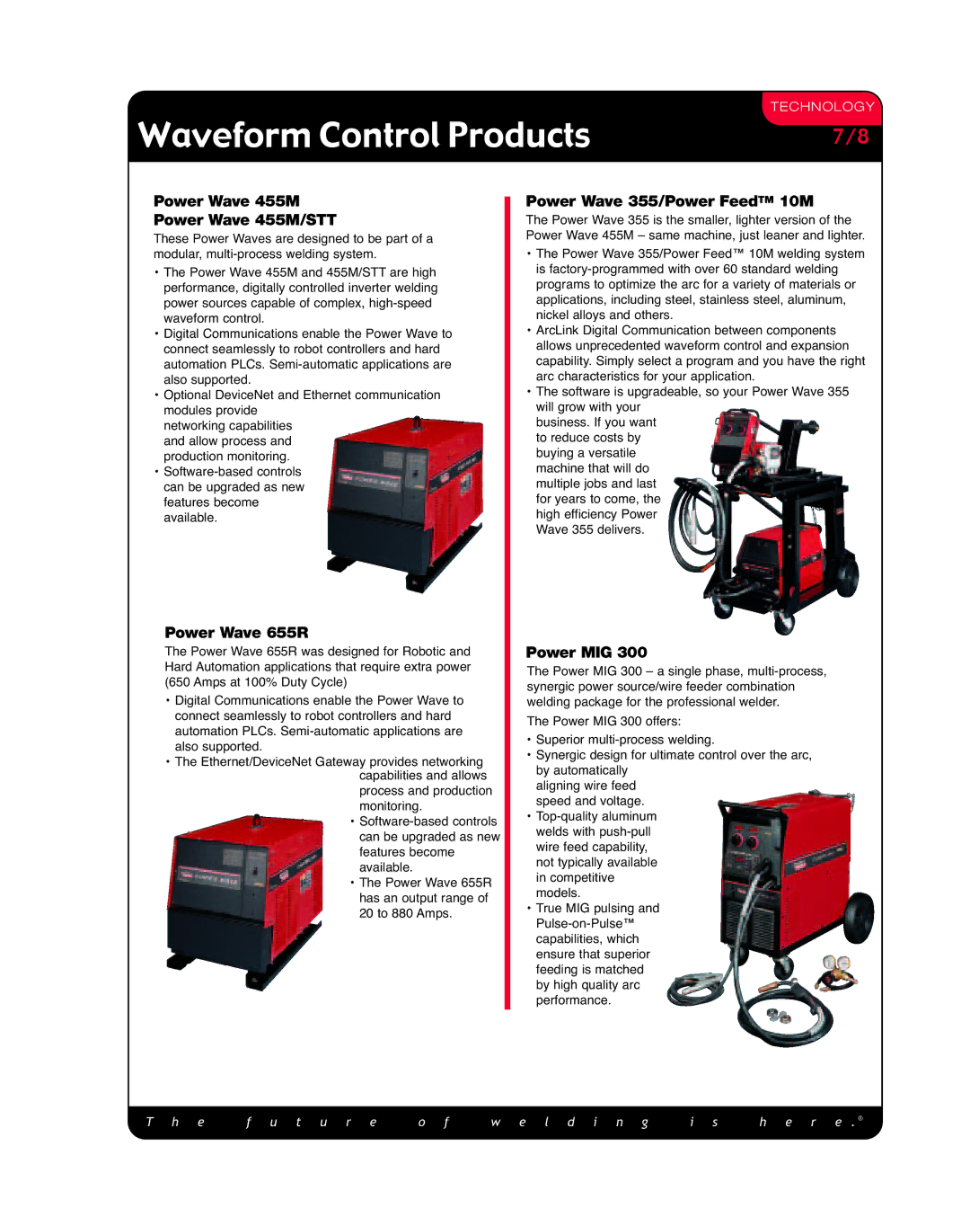 Lincoln Electric MC232, M332 Waveform Control Products, Power Wave 455M Power Wave 455M/STT, Power Wave 655R, Power MIG 