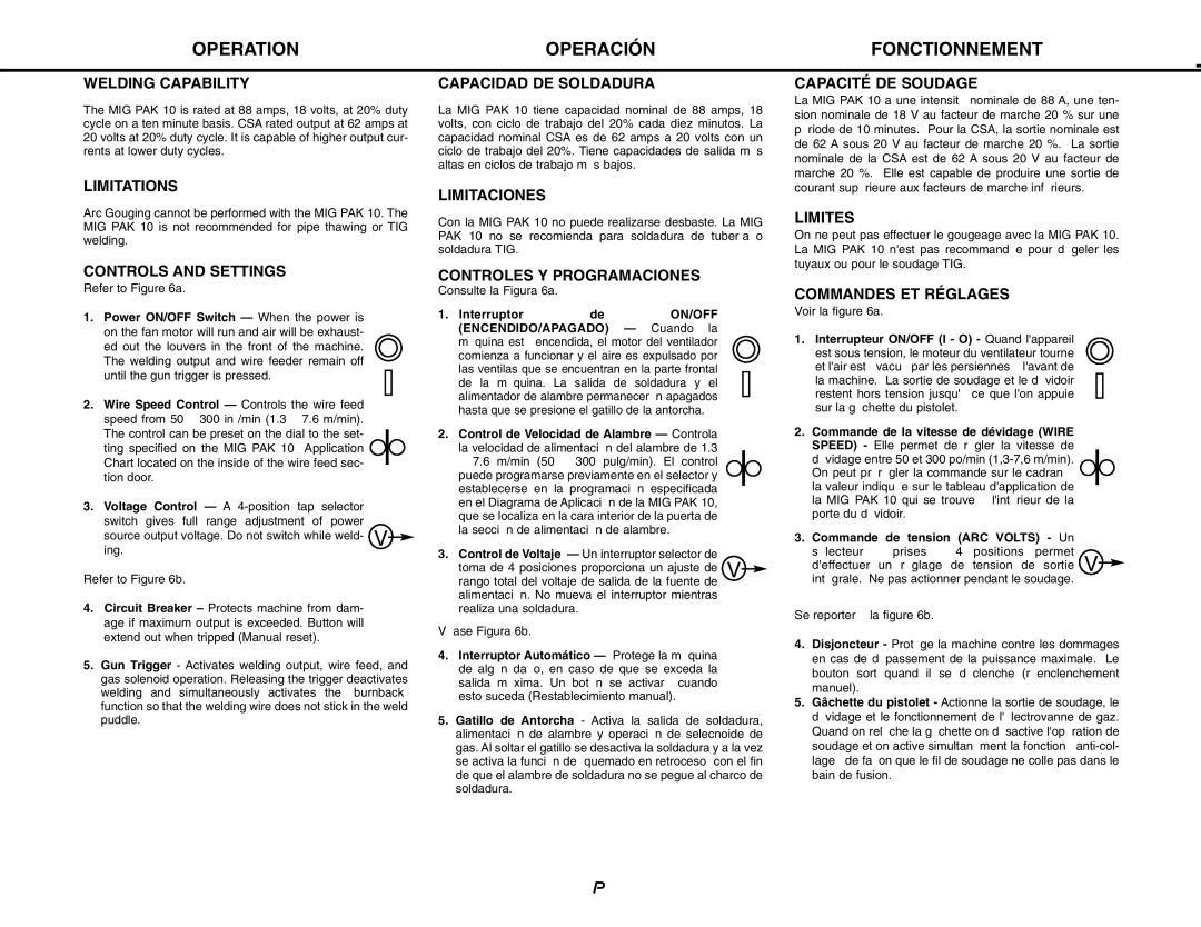 Lincoln Electric MIG-PAK 10 Welding Capability, Limitations, Controls and Settings, Capacidad DE Soldadura, Limitaciones 