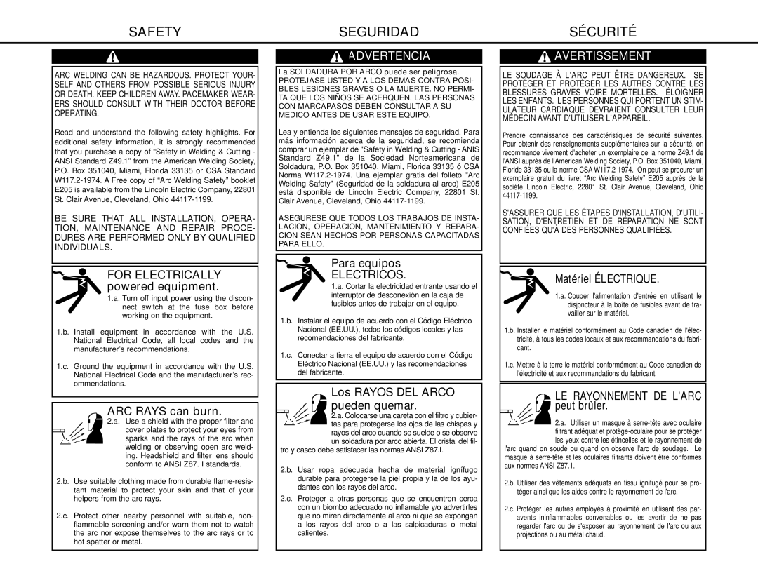 Lincoln Electric MIG-PAK 10 manual Electricos 