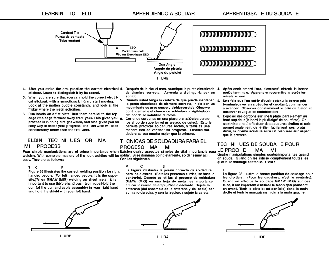 Lincoln Electric MIG-PAK 10 manual Welding Techniques for Gmaw MIG Process, Técnicas DE Soldadura Para EL Proceso Gmaw MIG 