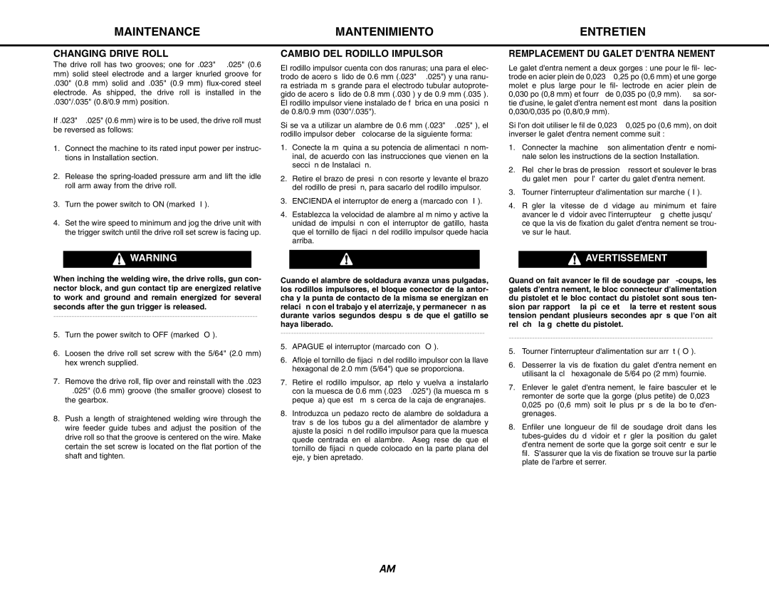 Lincoln Electric MIG-PAK 10 manual Changing Drive Roll, Cambio DEL Rodillo Impulsor, Remplacement DU Galet Dentraînement 