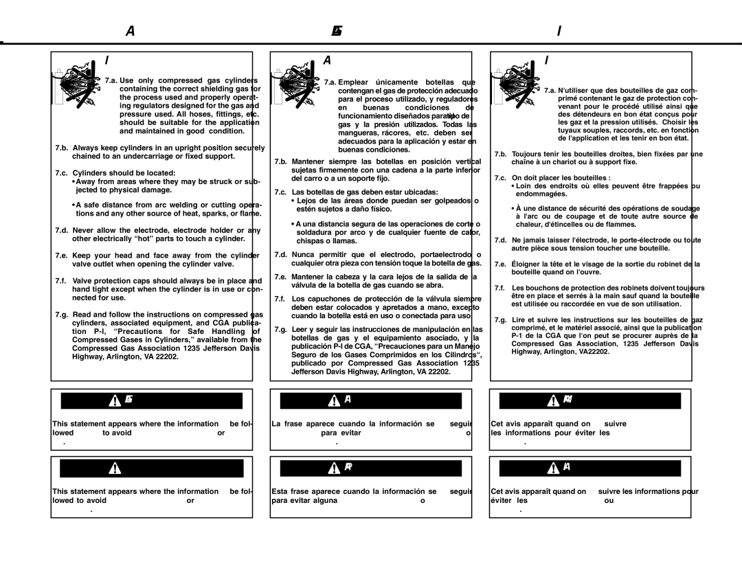 Lincoln Electric MIG-PAK 10 manual Cylinder may explode if damaged, La Botella de gas puede explotar si está dañada 