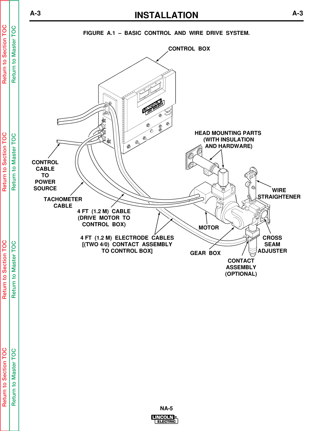 Lincoln Electric NA-5NF, NA-5SF service manual Control Cable Power Source Tachometer, FT 1.2 M Cable 