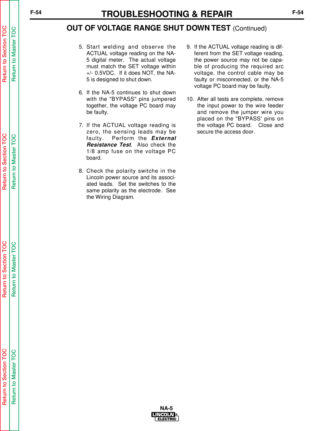 Lincoln Electric NA-5SF, NA-5NF service manual Return to Section Return to Section TOC 