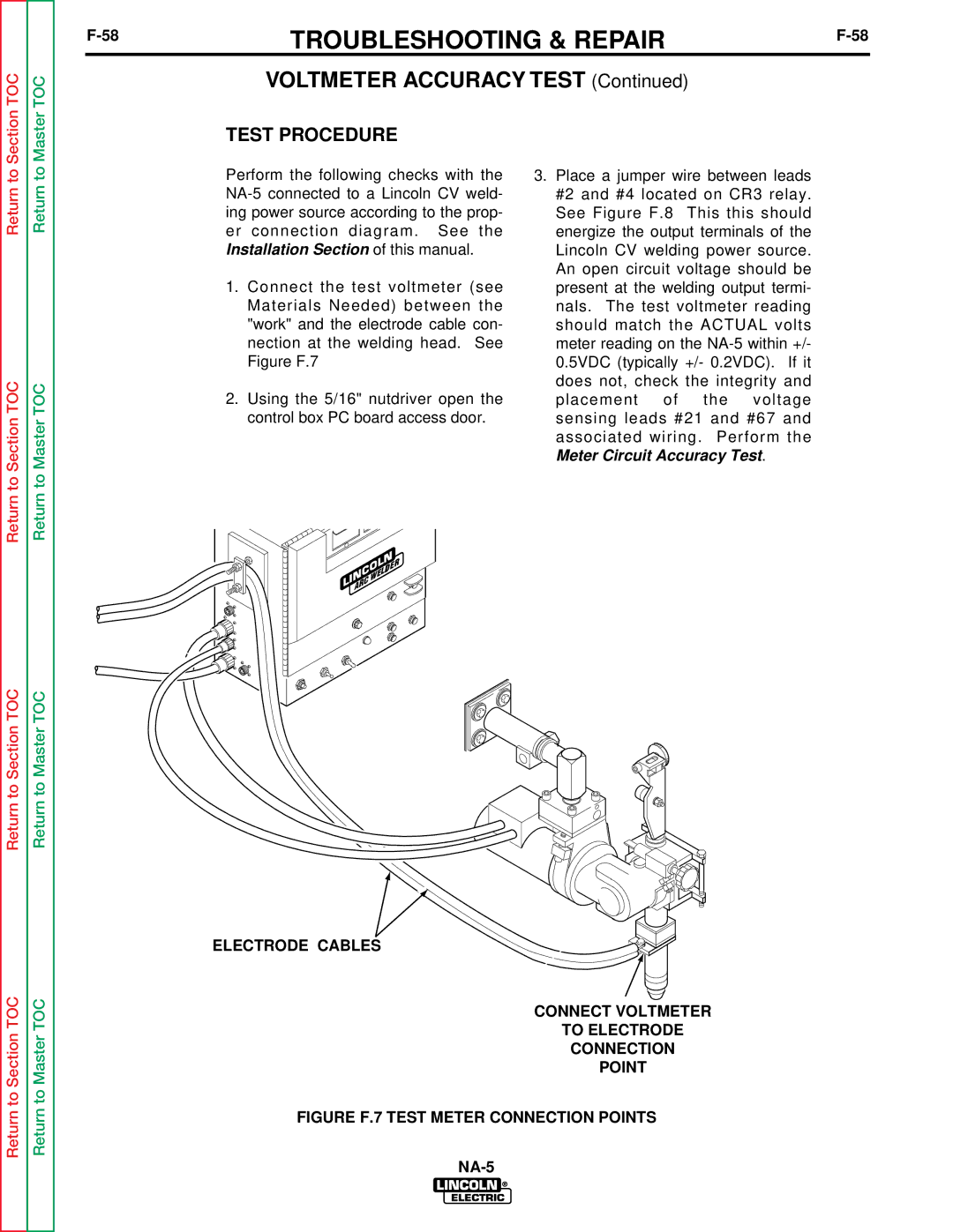 Lincoln Electric NA-5SF, NA-5NF service manual Voltmeter Accuracy Test, Figure F.7 Test Meter Connection Points 