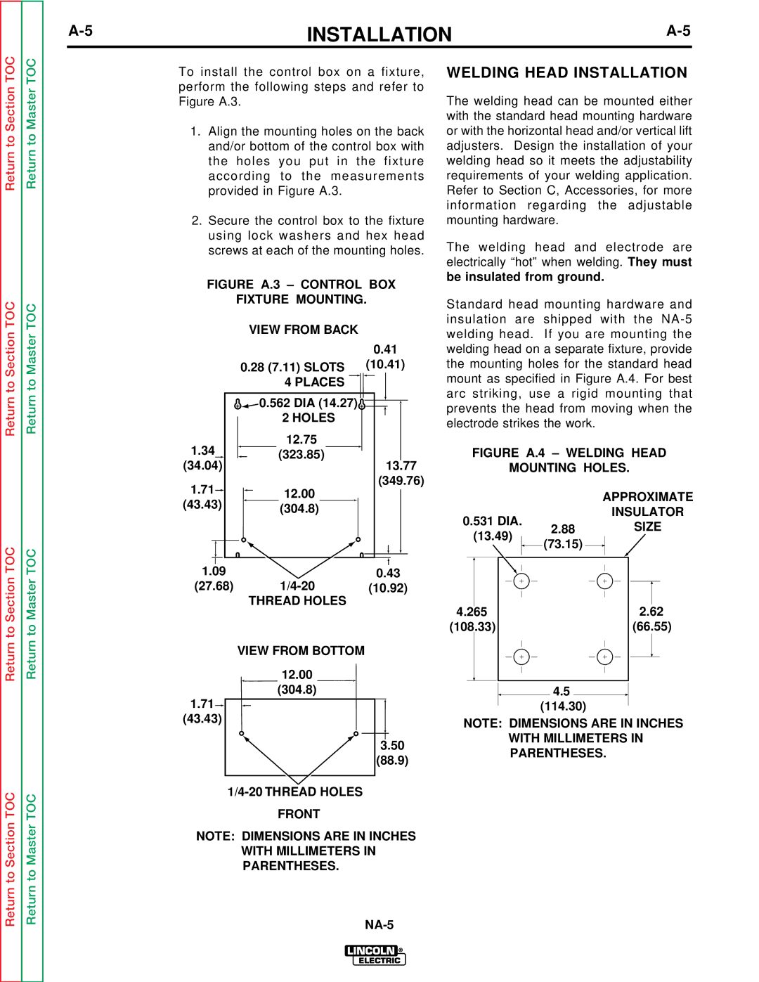 Lincoln Electric NA-5NF, NA-5SF service manual Welding Head Installation, Places, Thread Holes View from Bottom 