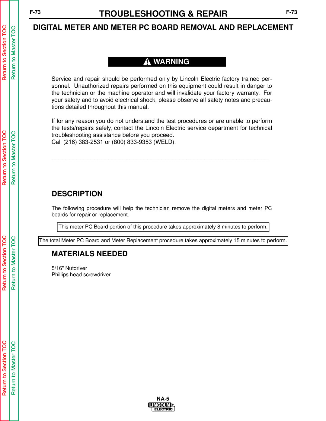 Lincoln Electric NA-5NF, NA-5SF service manual Digital Meter and Meter PC Board Removal and Replacement 