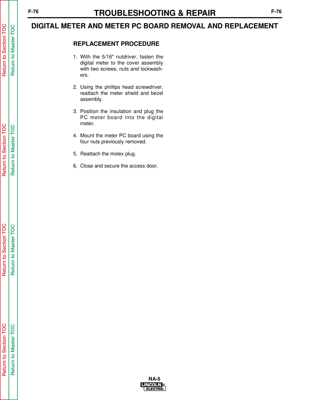 Lincoln Electric NA-5NF, NA-5SF service manual Replacement Procedure 