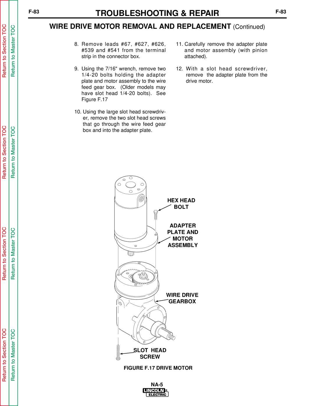 Lincoln Electric NA-5NF, NA-5SF service manual Figure F.17 Drive Motor 