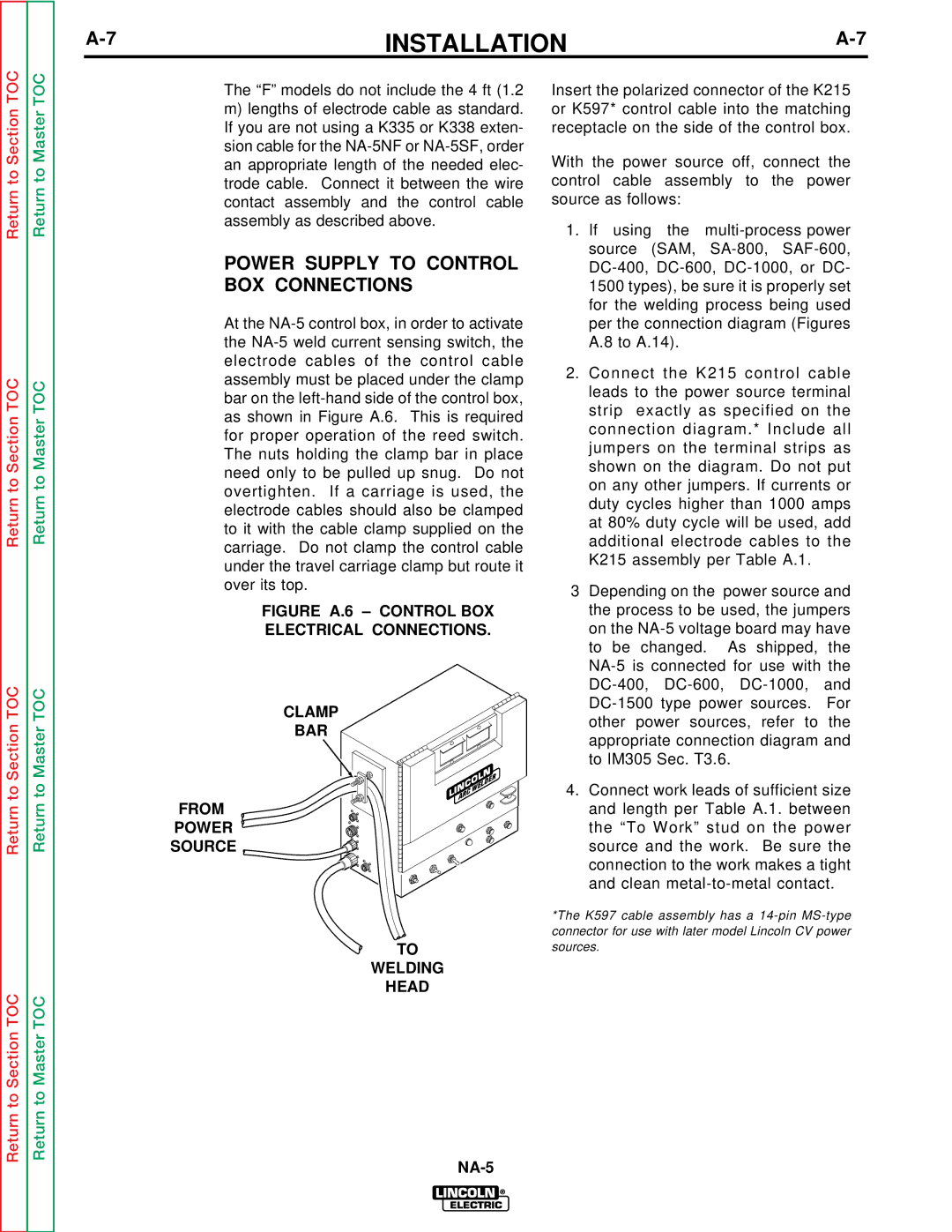 Lincoln Electric NA-5NF, NA-5SF service manual Power Supply to Control BOX Connections 