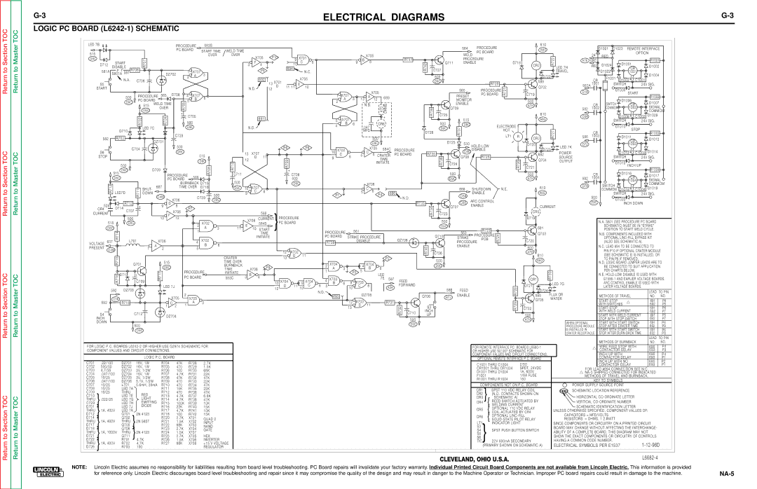 Lincoln Electric NA-5SF, NA-5NF service manual Logic PC Board L6242-1 Schematic, KEY to Symbols 