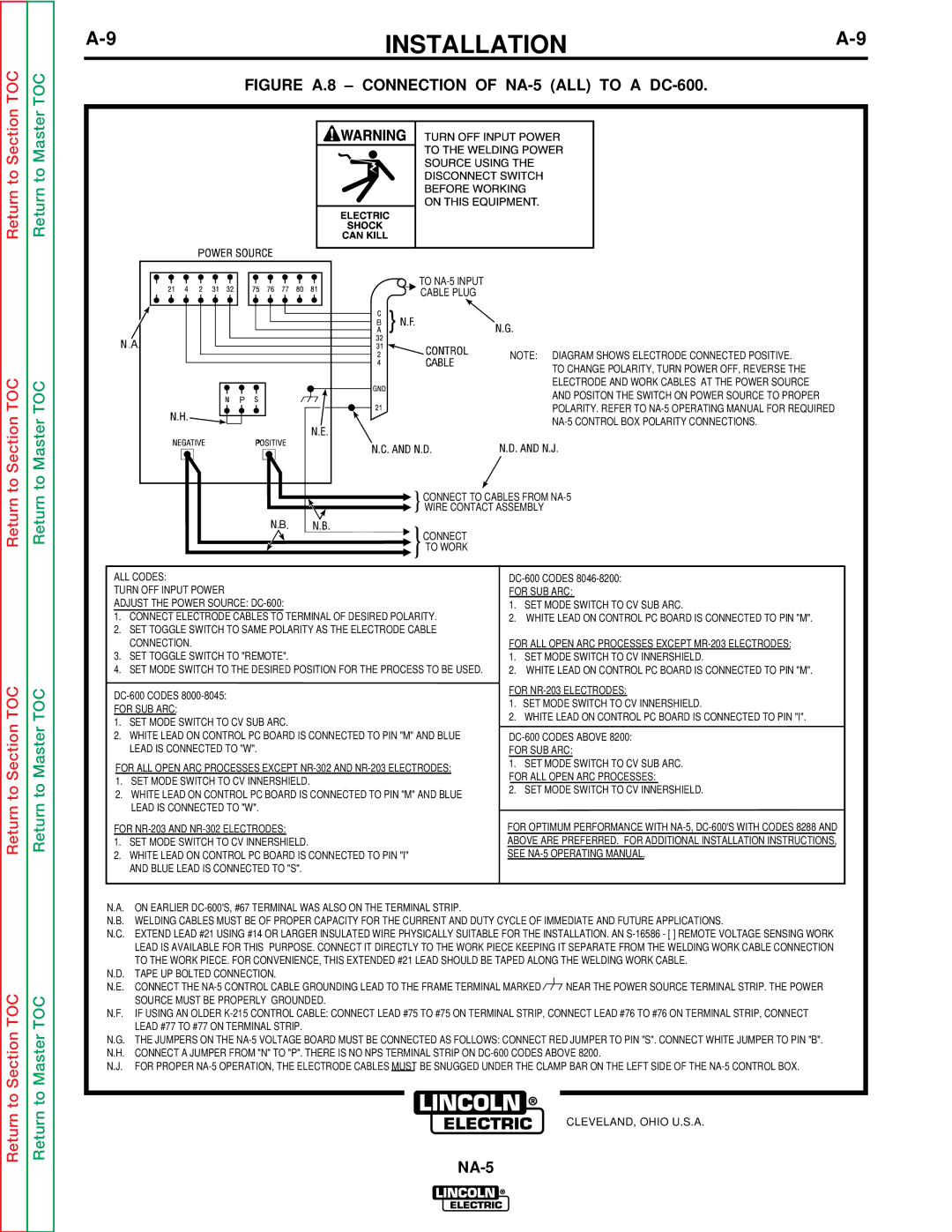 Lincoln Electric NA-5NF, NA-5SF service manual Figure A.8 Connection of NA-5 ALL to a DC-600 