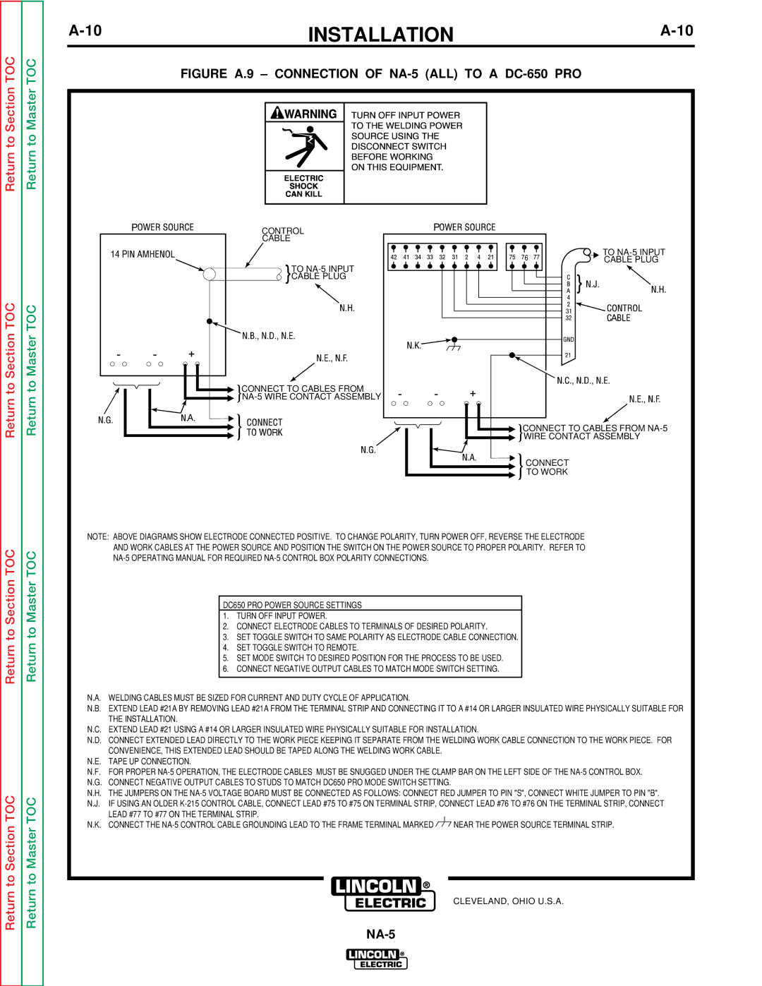 Lincoln Electric NA-5NF, NA-5SF service manual Figure A.9 Connection of NA-5 ALL to a DC-650 PRO 