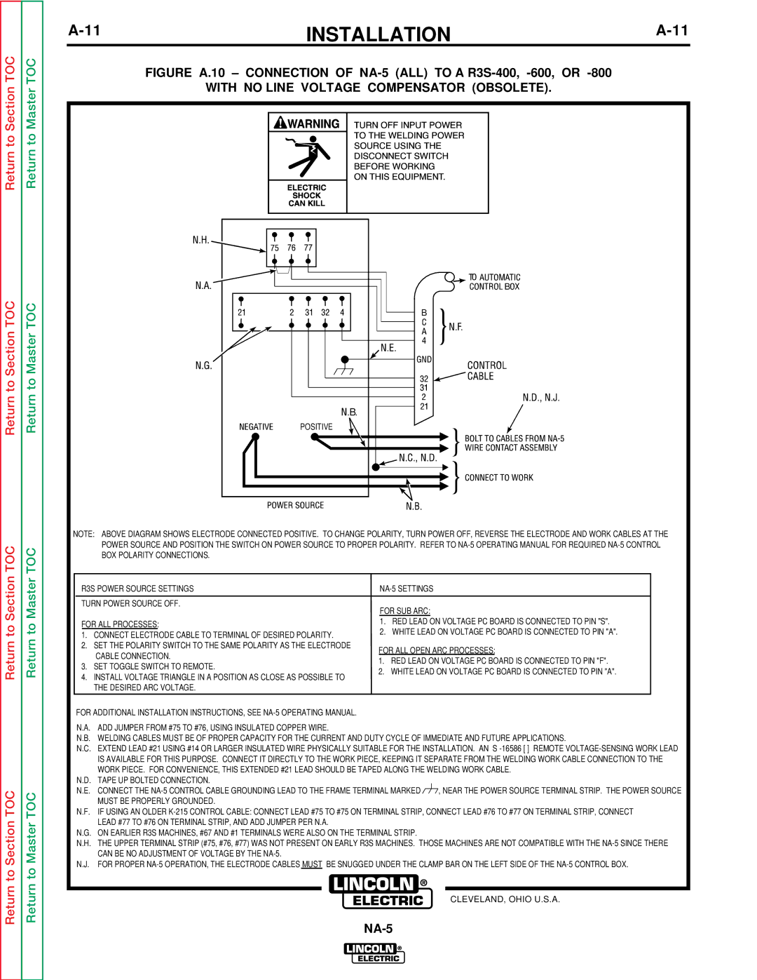 Lincoln Electric NA-5NF, NA-5SF service manual Figure A.10 Connection of NA-5 ALL to a R3S-400, -600, or 