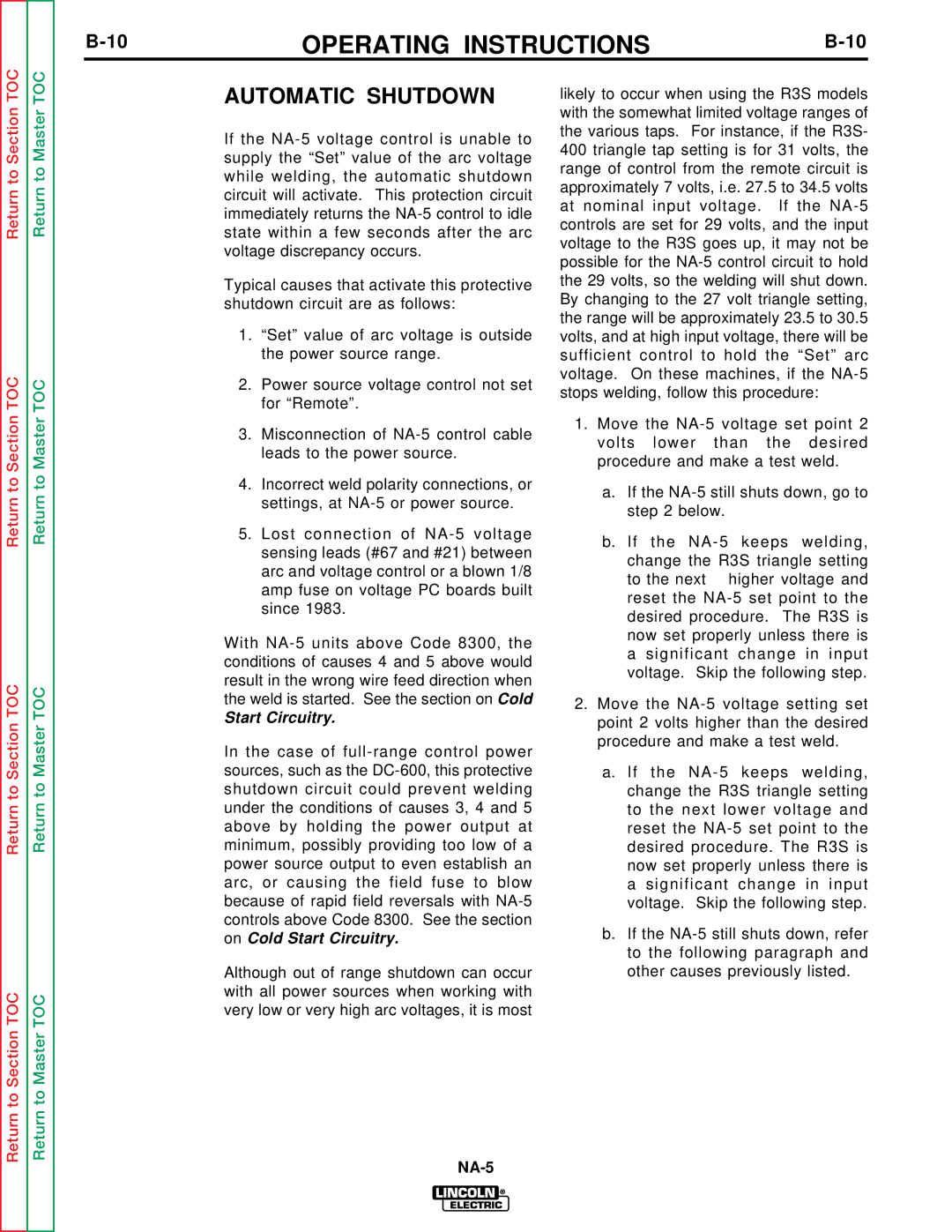 Lincoln Electric NA-5NF, NA-5SF service manual Automatic Shutdown, Start Circuitry 