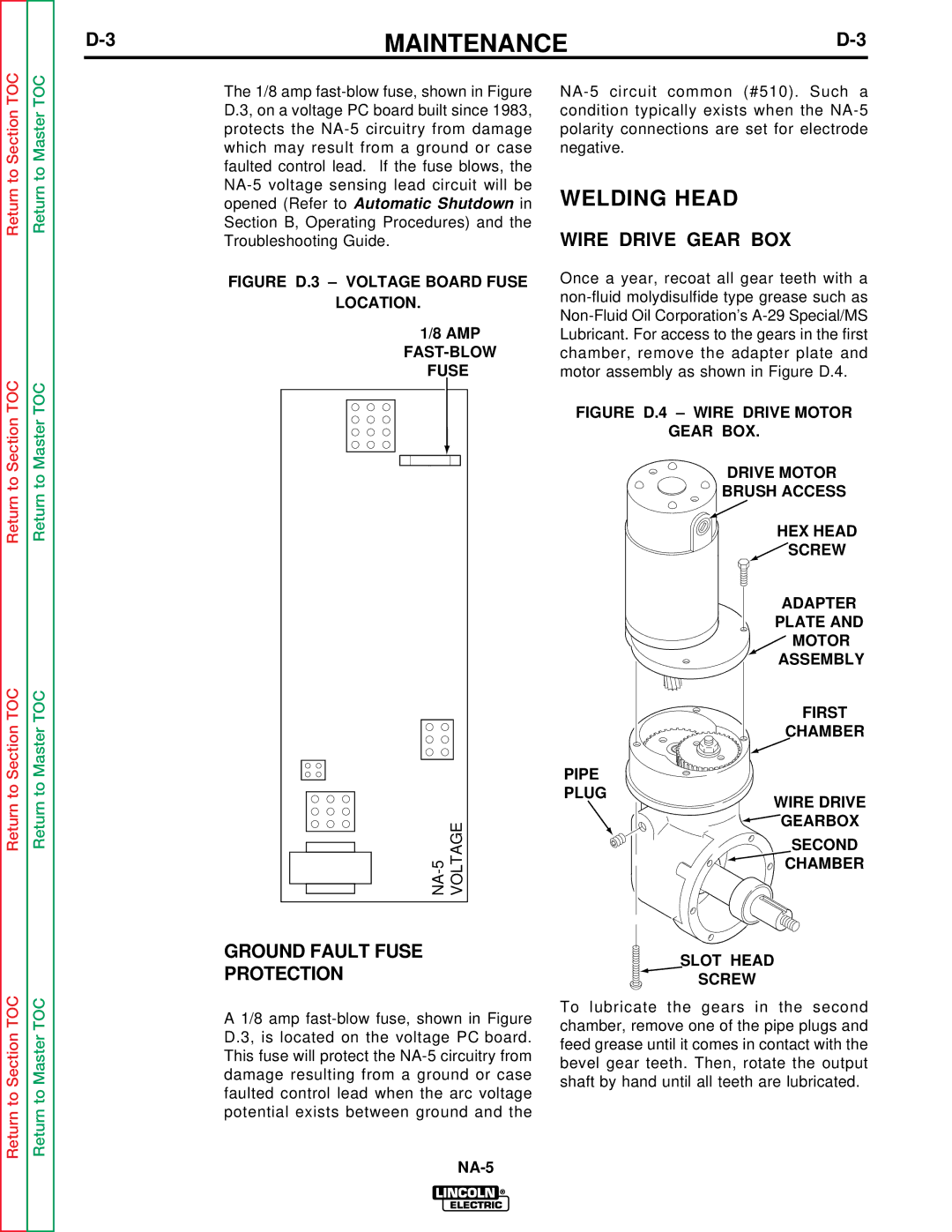 Lincoln Electric NA-5NF, NA-5SF service manual Ground Fault Fuse Protection, FAST-BLOW Fuse, Pipe Plug 