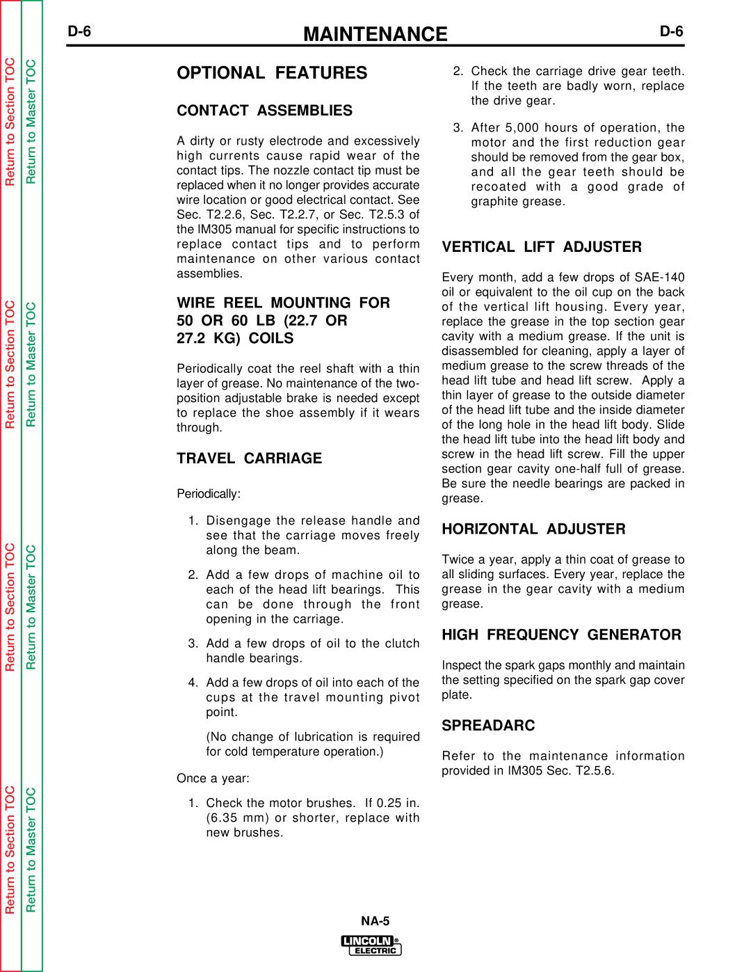 Lincoln Electric NA-5SF, NA-5NF service manual Optional Features 