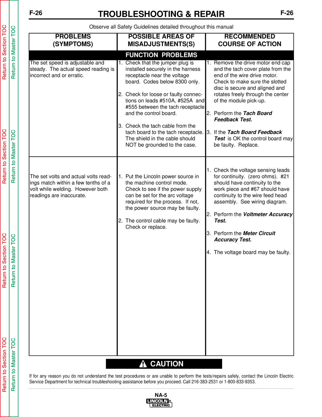 Lincoln Electric NA-5SF, NA-5NF service manual Feedback Test, If the Tach Board Feedback, Perform the Voltmeter Accuracy 