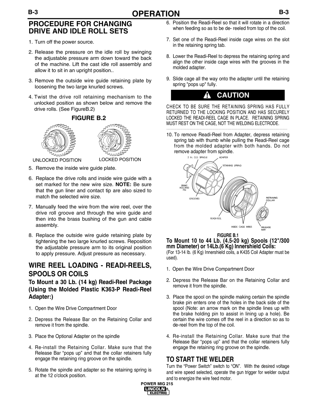 Lincoln Electric pmn manual Procedure for Changing Drive and Idle Roll Sets, Wire Reel Loading READI-REELS, Spools or Coils 