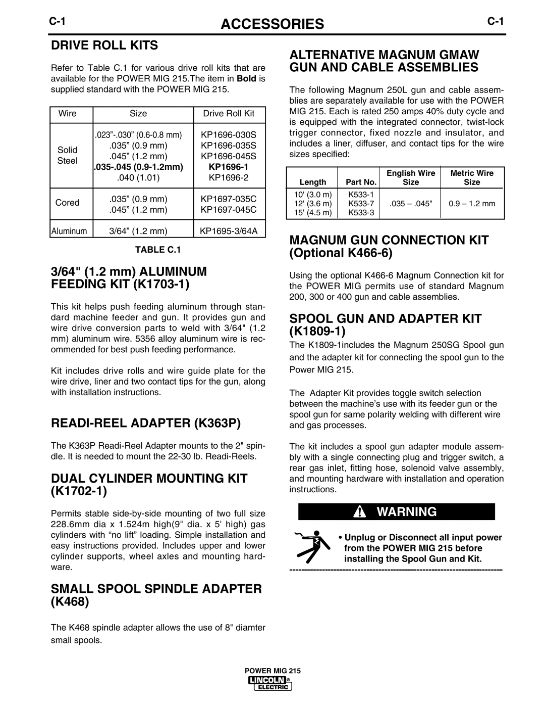 Lincoln Electric pmn manual Accessories 