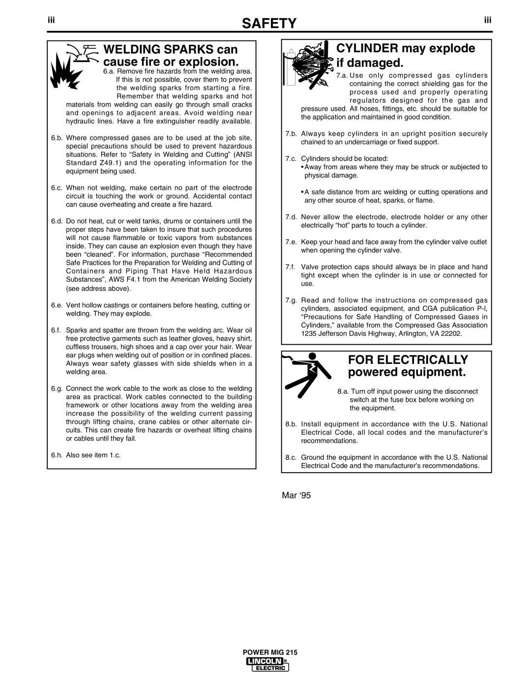 Lincoln Electric pmn manual Welding Sparks can cause fire or explosion, Iii 