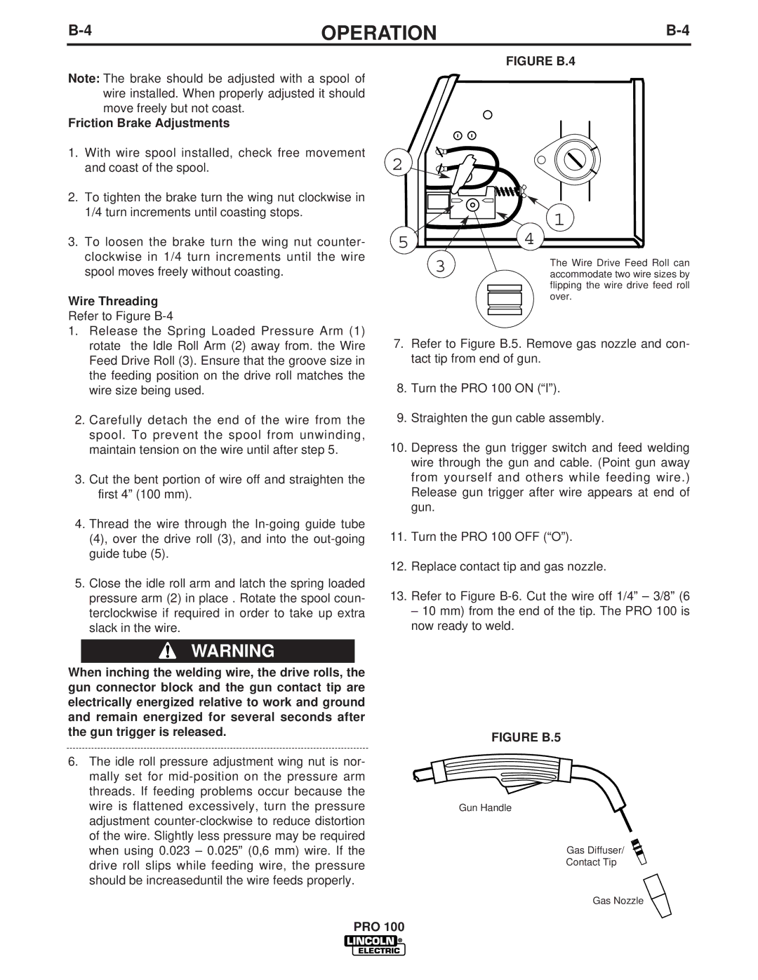 Lincoln Electric PRO 100 manual Friction Brake Adjustments, Wire Threading 