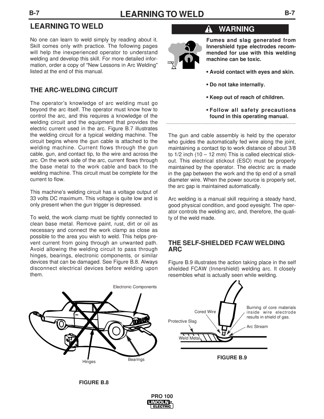 Lincoln Electric PRO 100 manual Learning to Weld, ARC-WELDING Circuit, SELF-SHIELDED Fcaw Welding ARC 