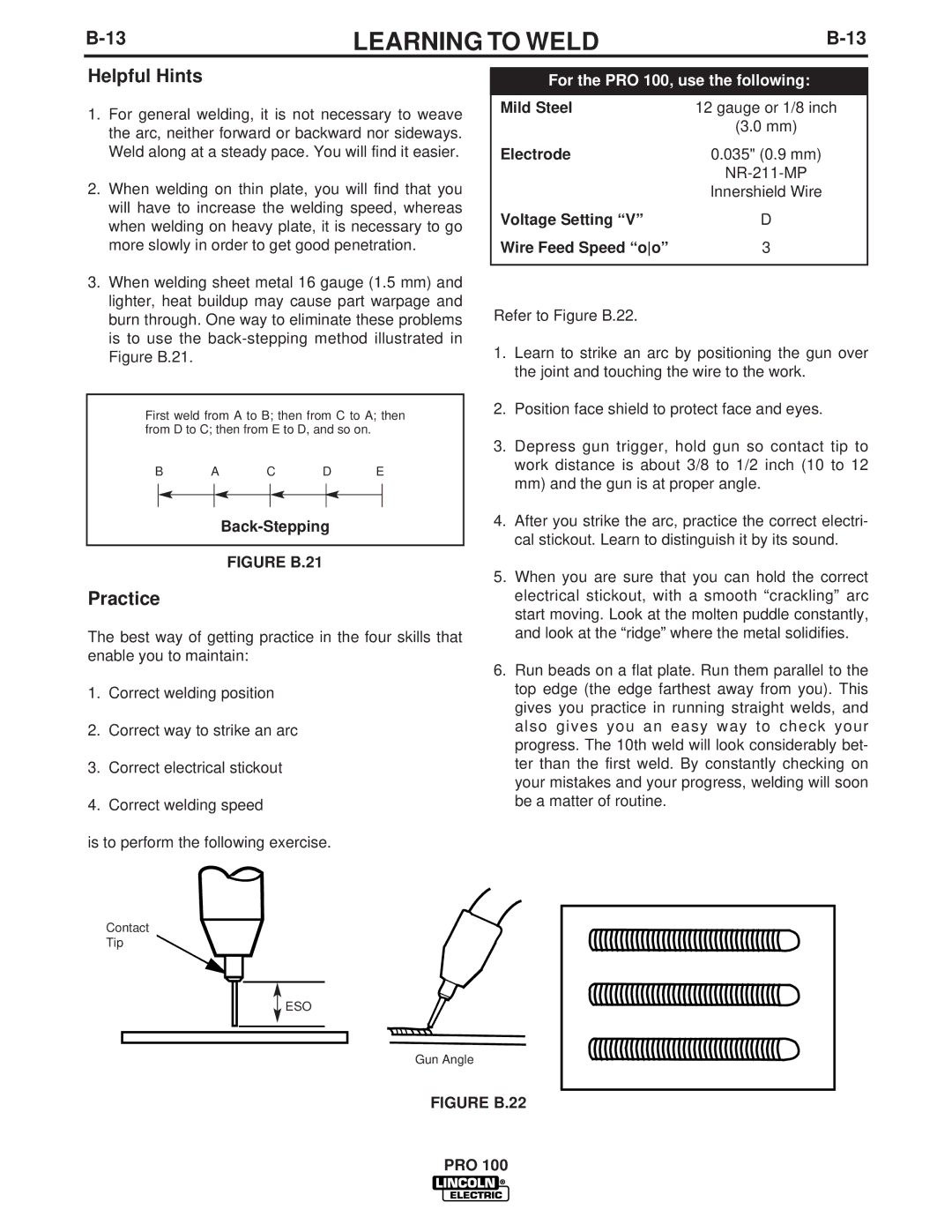 Lincoln Electric PRO 100 manual Helpful Hints, Practice 