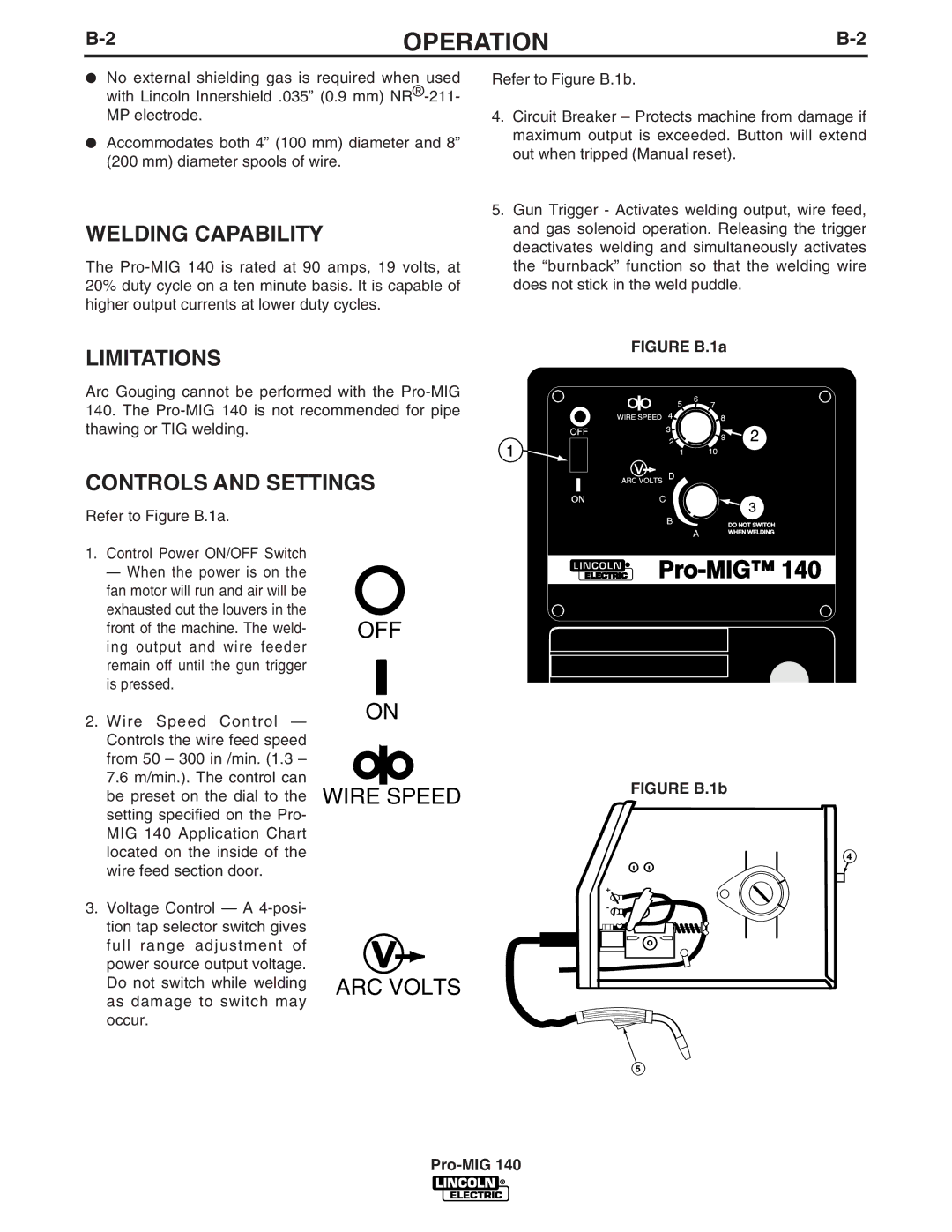 Lincoln Electric Pro-MIG 140 manual Welding Capability, Limitations, Controls and Settings 