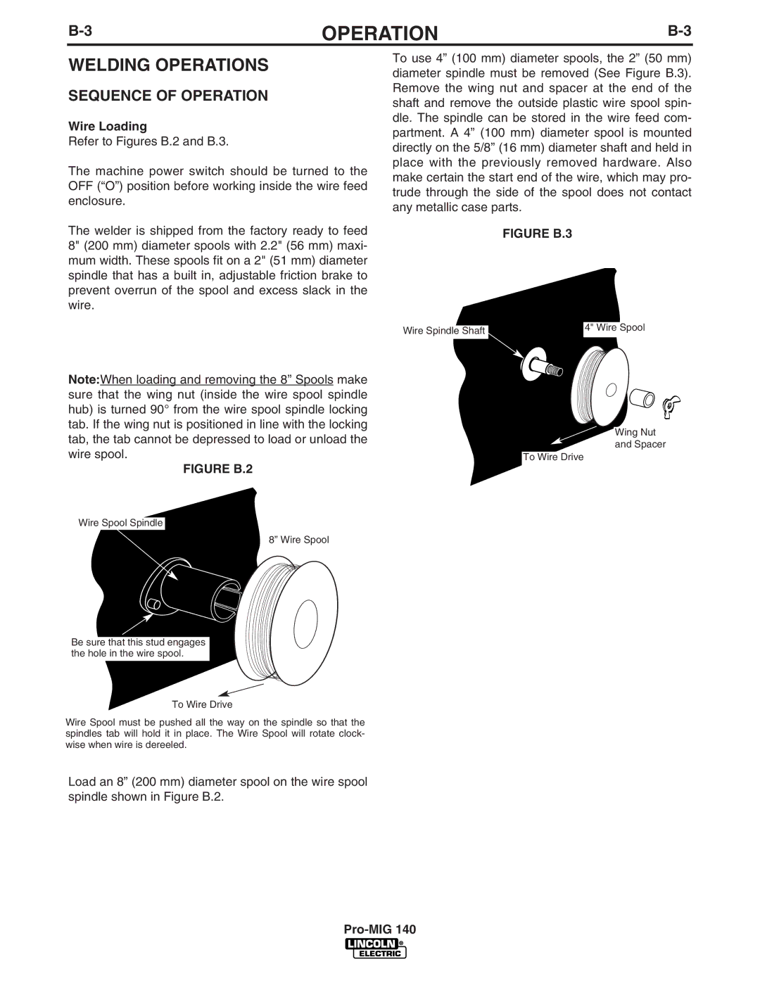 Lincoln Electric Pro-MIG 140 manual Welding Operations, Sequence of Operation, Wire Loading 