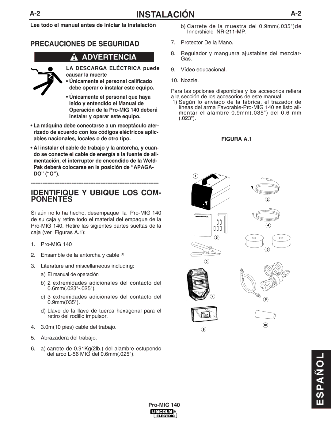 Lincoln Electric Pro-MIG 140 manual Precauciones DE Seguridad, Identifique Y Ubique LOS COM- Ponentes 