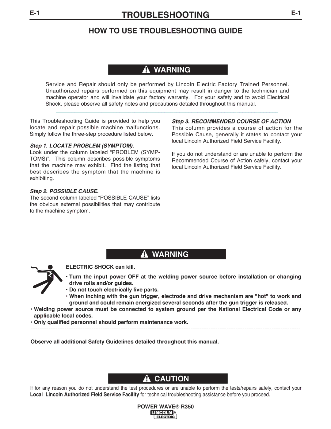 Lincoln Electric R350 manual HOW to USE Troubleshooting Guide 