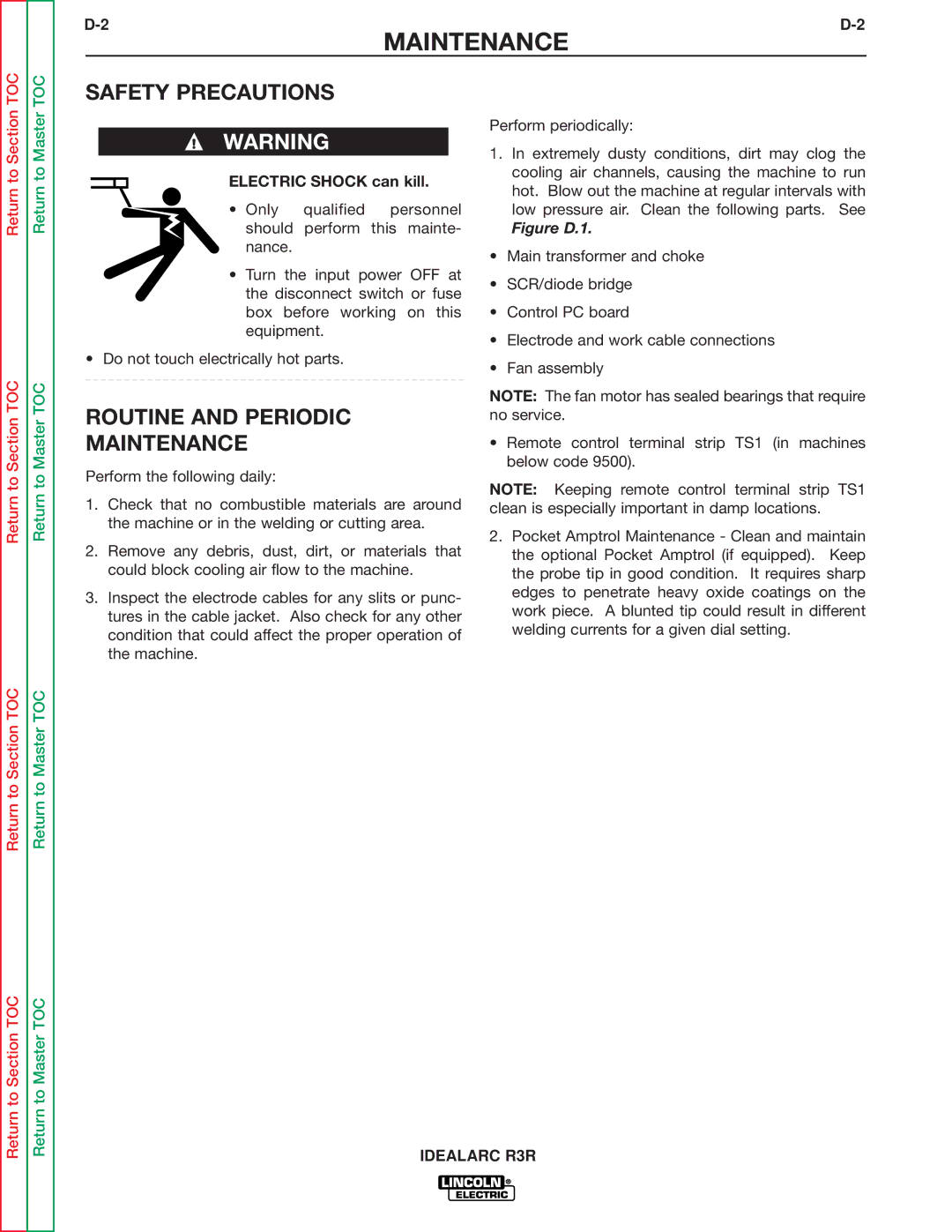 Lincoln Electric R3R-300, R3R-500 service manual Routine and Periodic Maintenance 