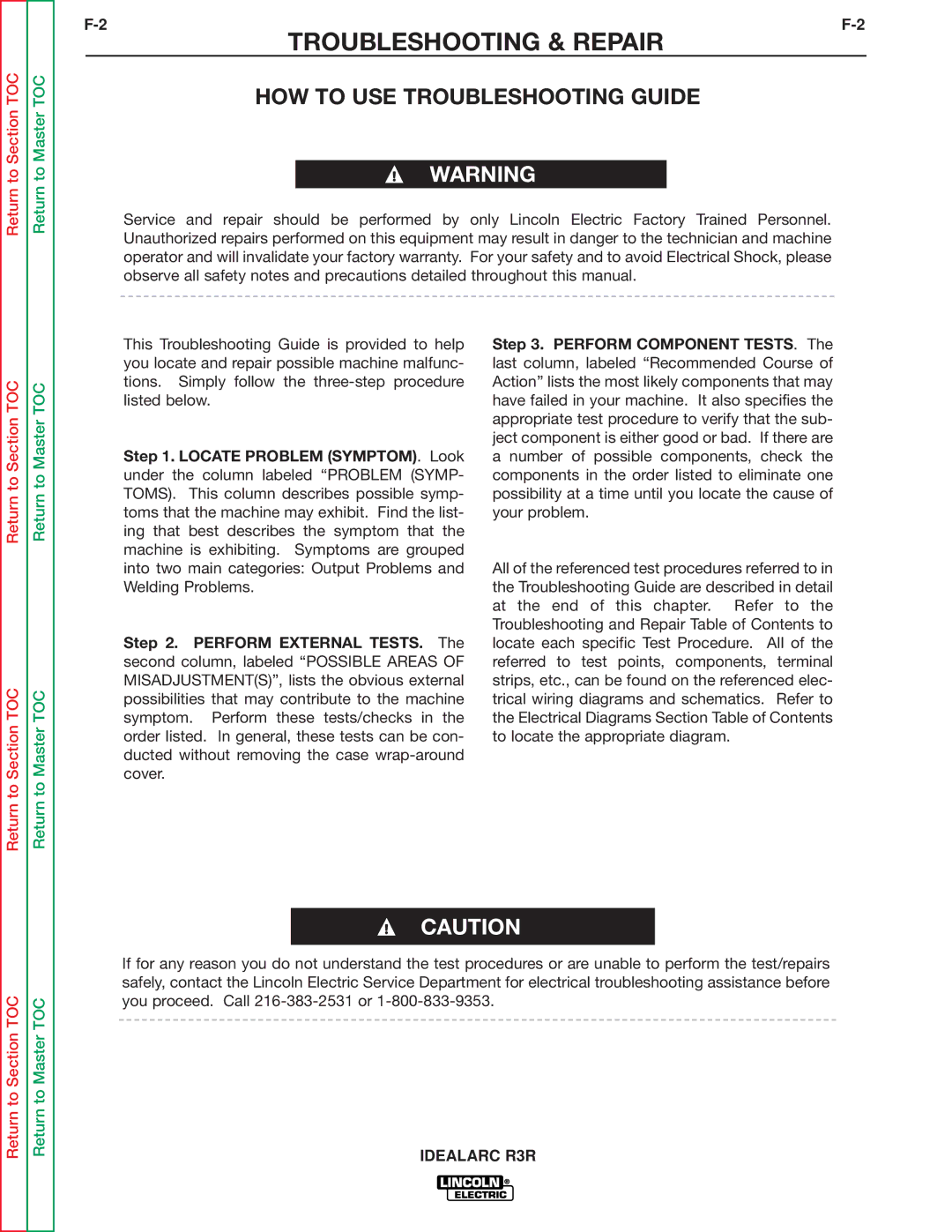 Lincoln Electric R3R-300, R3R-500 service manual Troubleshooting & Repair, HOW to USE Troubleshooting Guide 