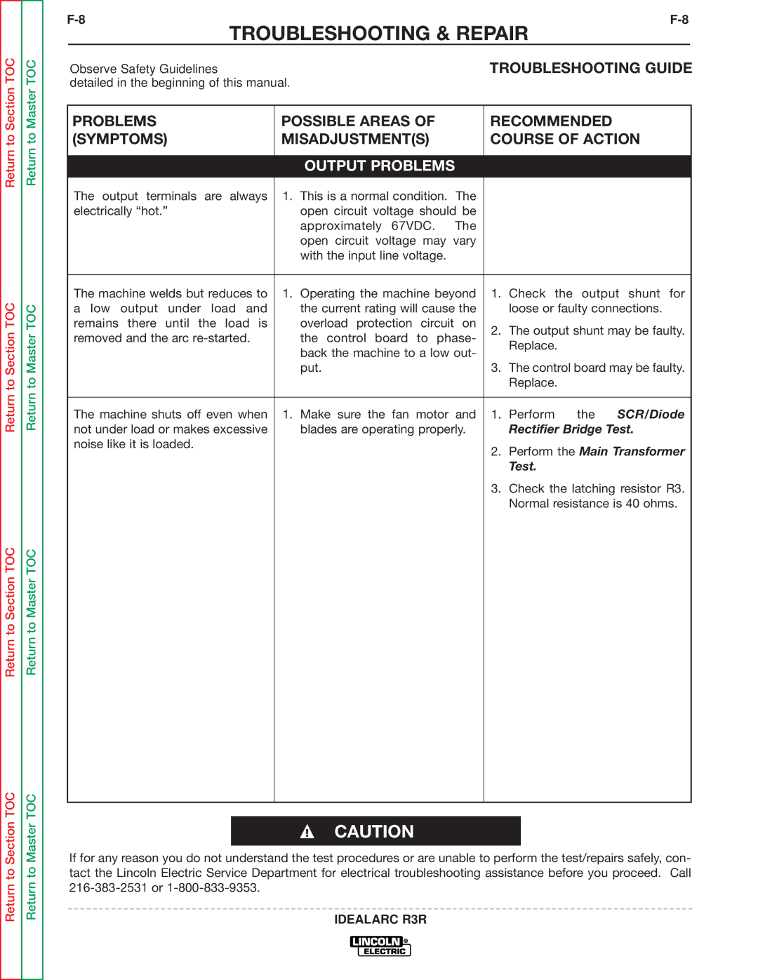 Lincoln Electric R3R-300, R3R-500 service manual Output Problems 