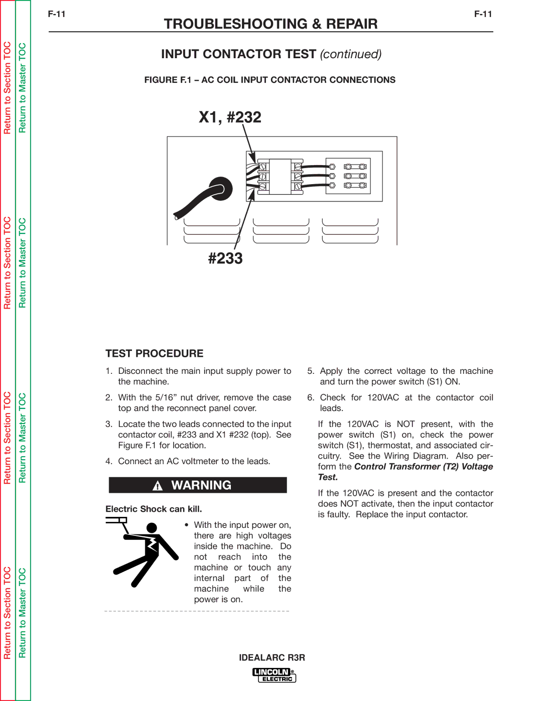 Lincoln Electric R3R-500, R3R-300 service manual Input Contactor Test, Test Procedure 