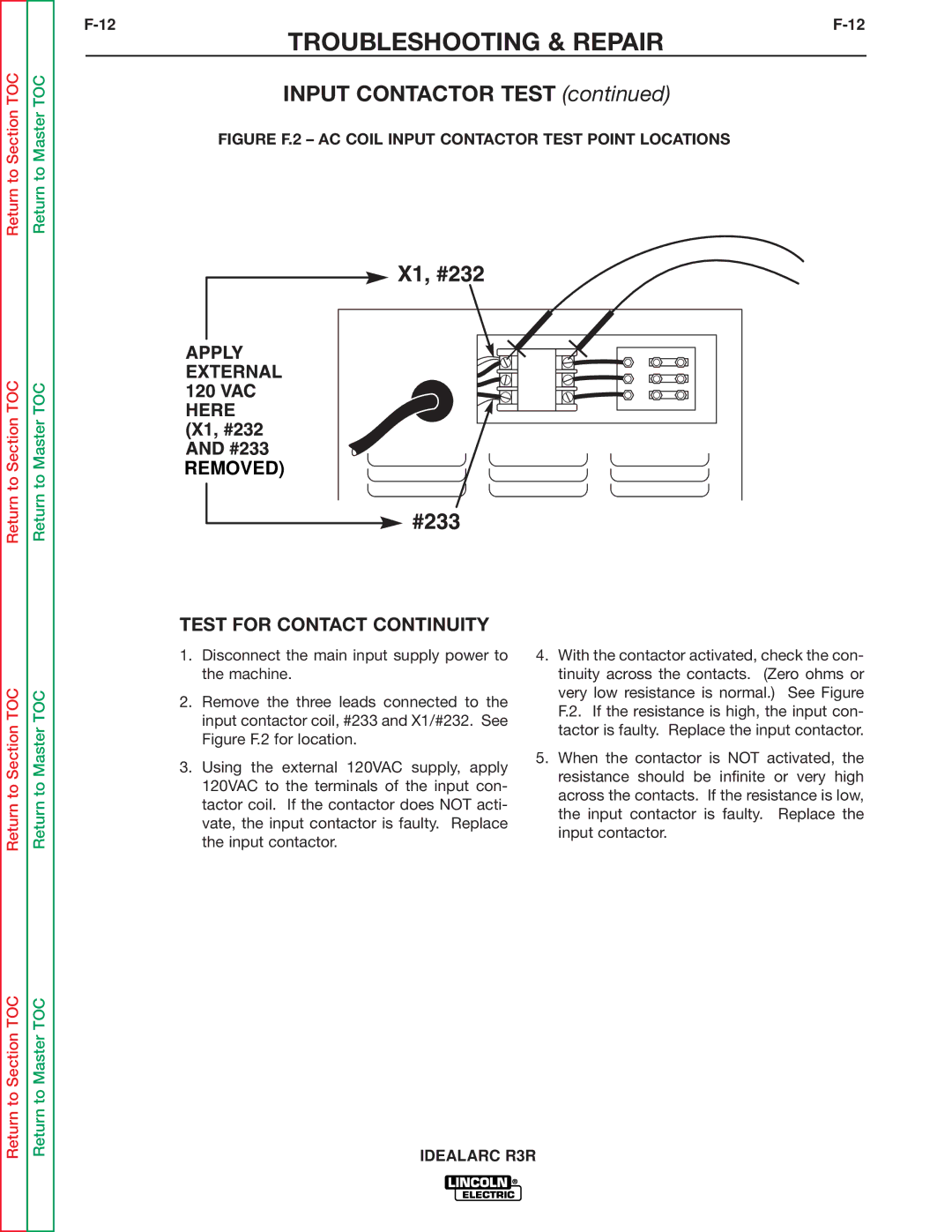 Lincoln Electric R3R-300, R3R-500 service manual Removed Test for Contact Continuity 