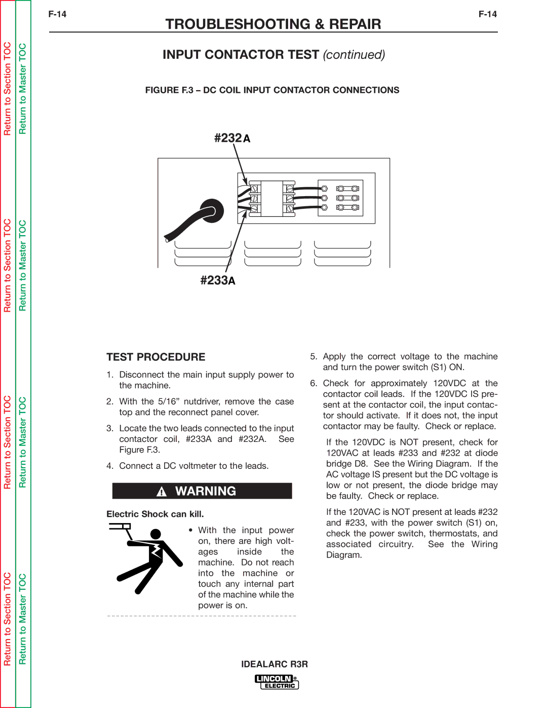 Lincoln Electric R3R-300, R3R-500 service manual Figure F.3 DC Coil Input Contactor Connections 