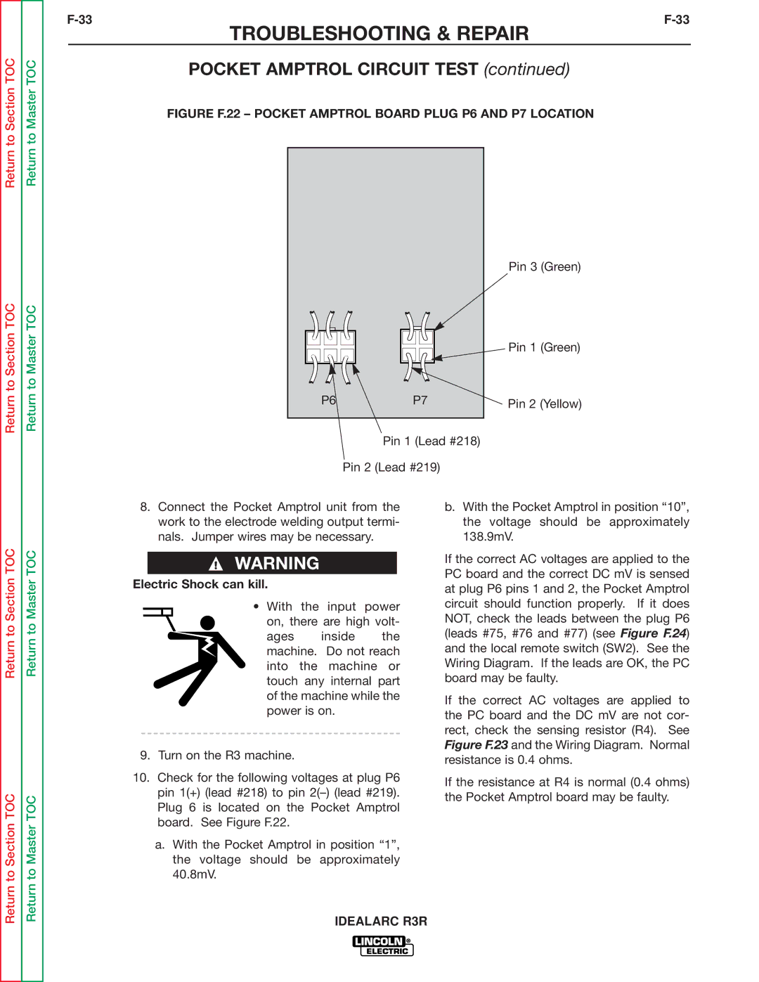 Lincoln Electric R3R-500, R3R-300 service manual Figure F.22 Pocket Amptrol Board Plug P6 and P7 Location 