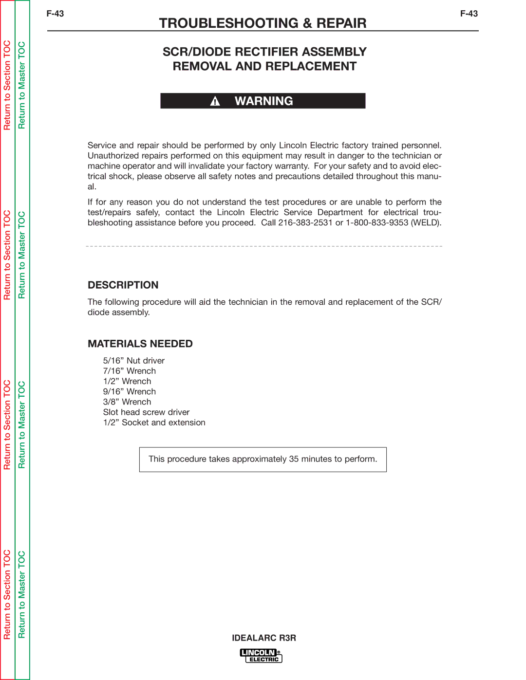 Lincoln Electric R3R-500, R3R-300 service manual SCR/DIODE Rectifier Assembly Removal and Replacement 