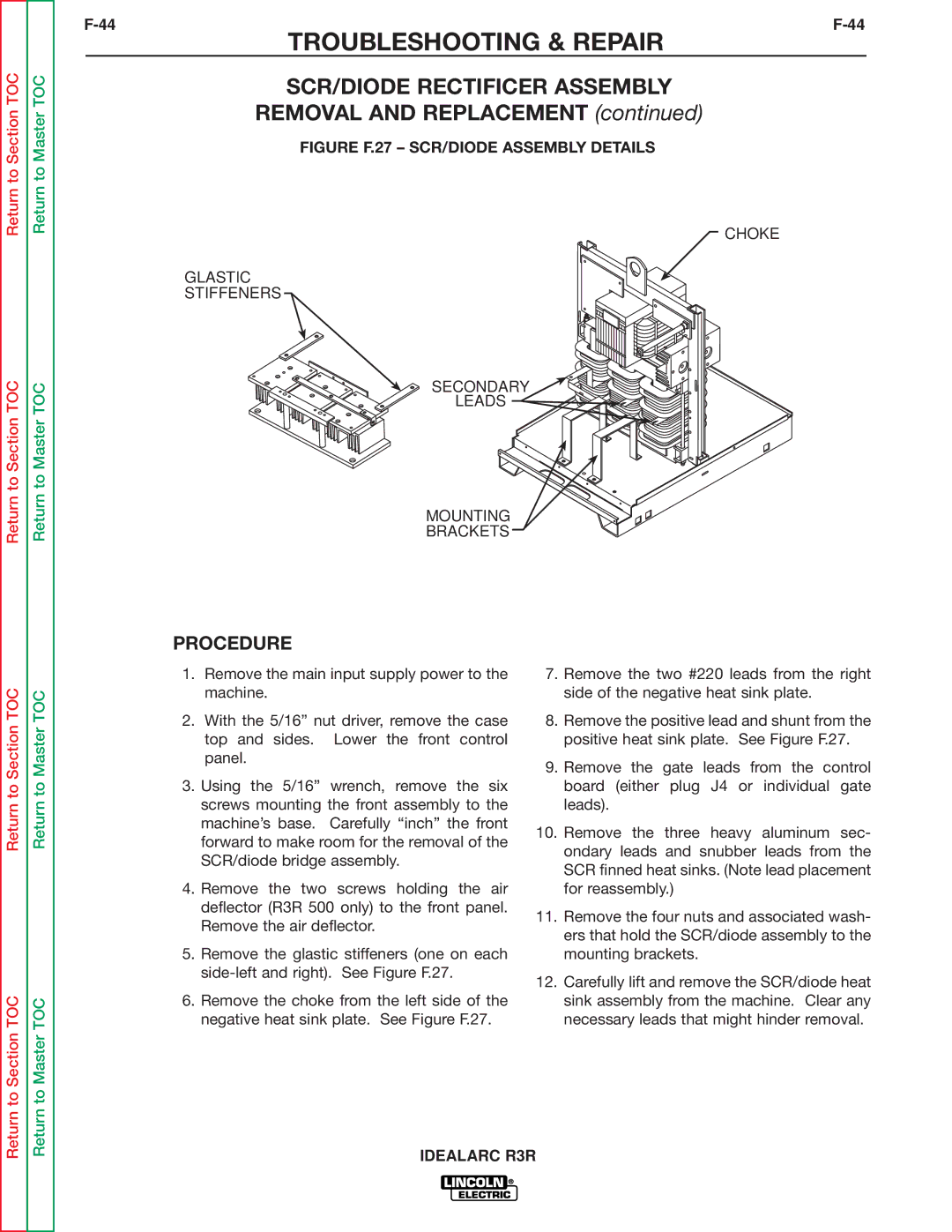 Lincoln Electric R3R-300, R3R-500 service manual SCR/DIODE Rectificer Assembly, Removal and Replacement 