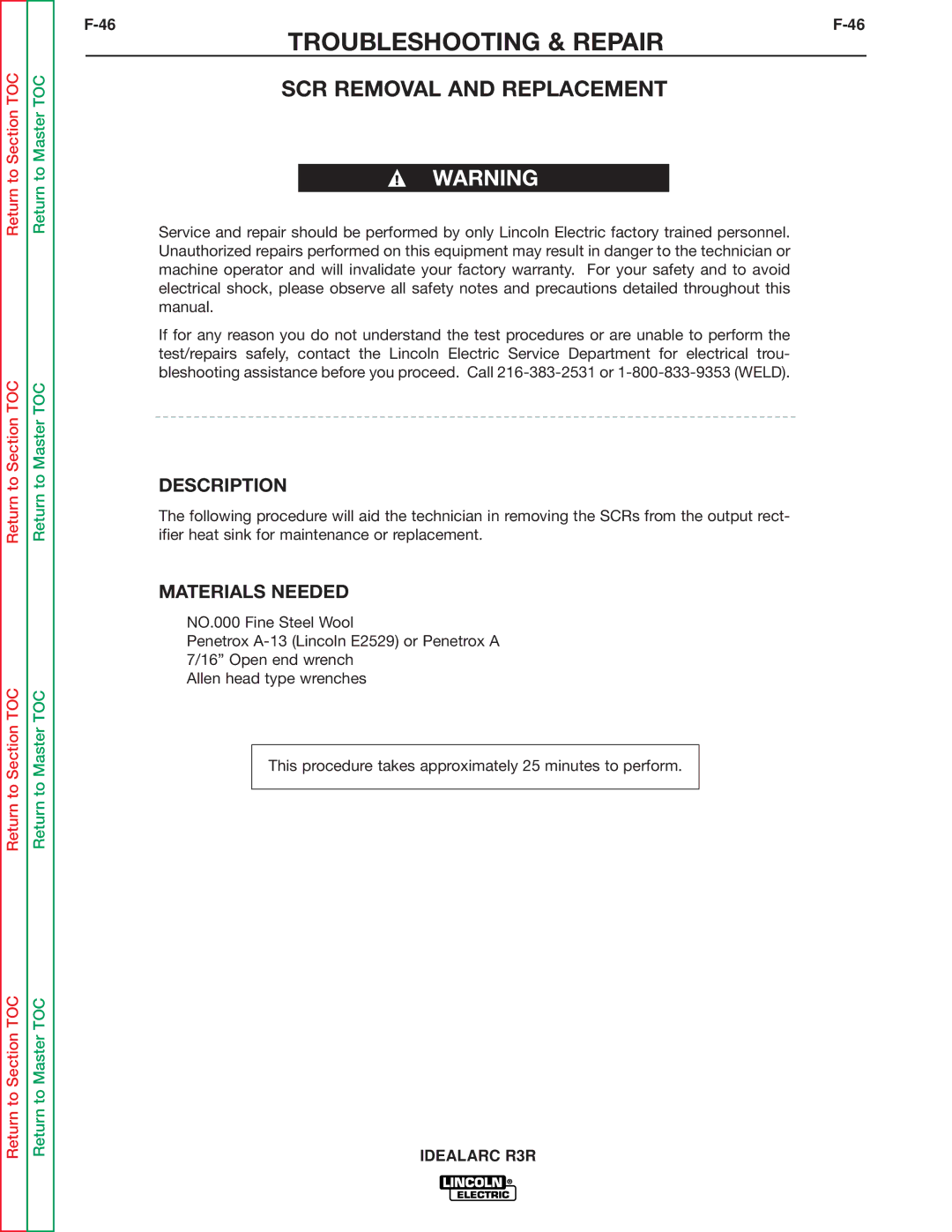 Lincoln Electric R3R-300, R3R-500 service manual SCR Removal and Replacement, Description 