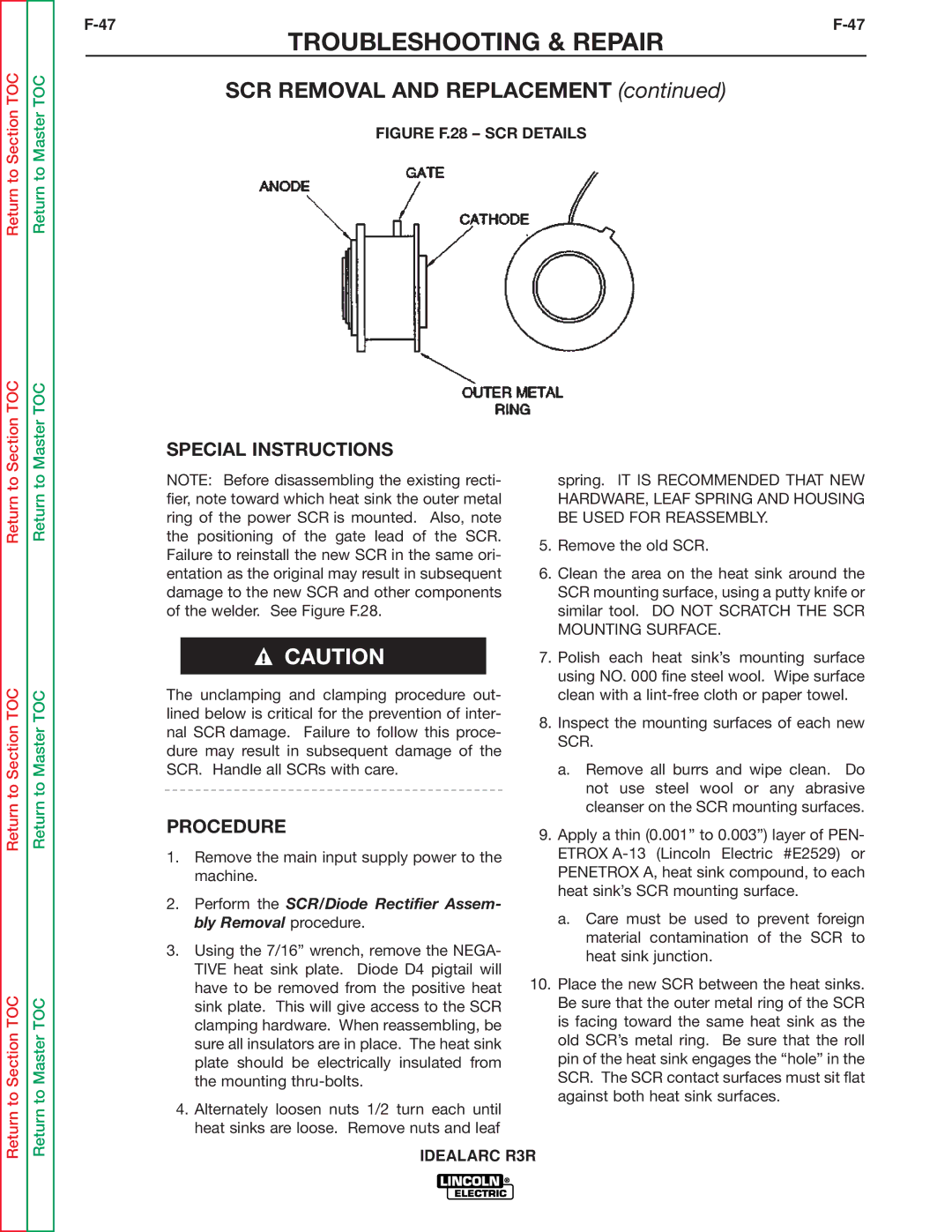 Lincoln Electric R3R-500, R3R-300 service manual SCR Removal and Replacement, Special Instructions 