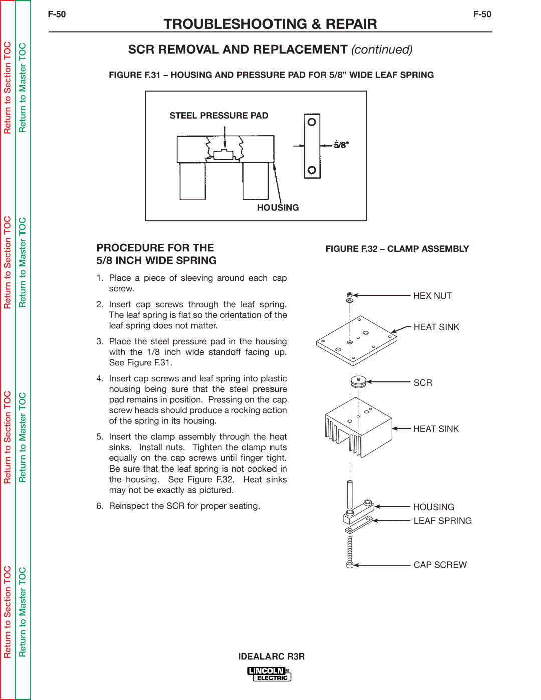 Lincoln Electric R3R-300, R3R-500 service manual Procedure for, Inch Wide Spring 