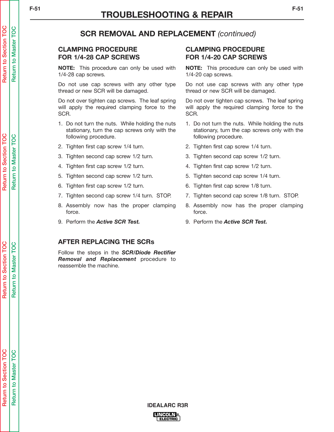 Lincoln Electric R3R-500, R3R-300 service manual After Replacing the SCRs 