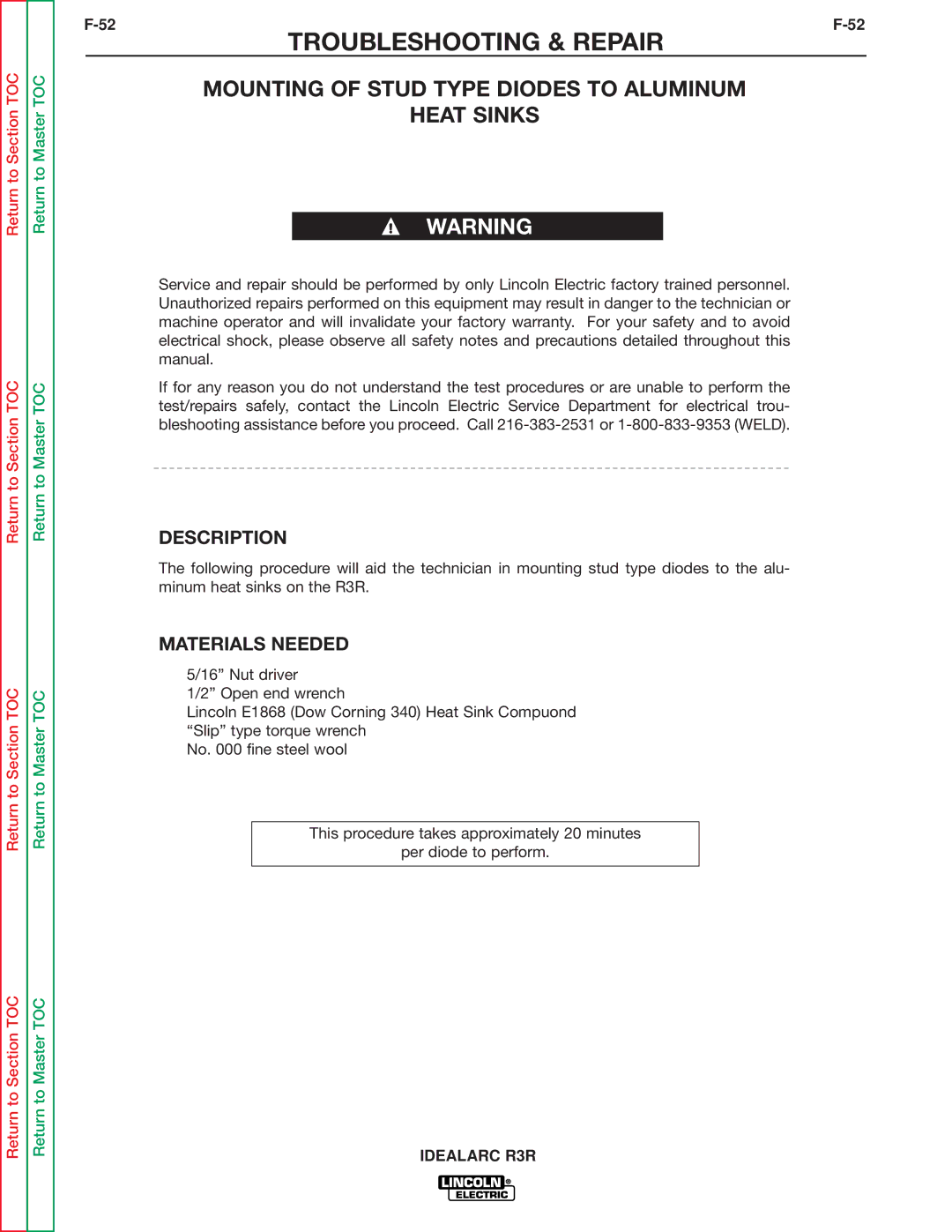 Lincoln Electric R3R-300, R3R-500 service manual Mounting of Stud Type Diodes to Aluminum Heat Sinks, Description 