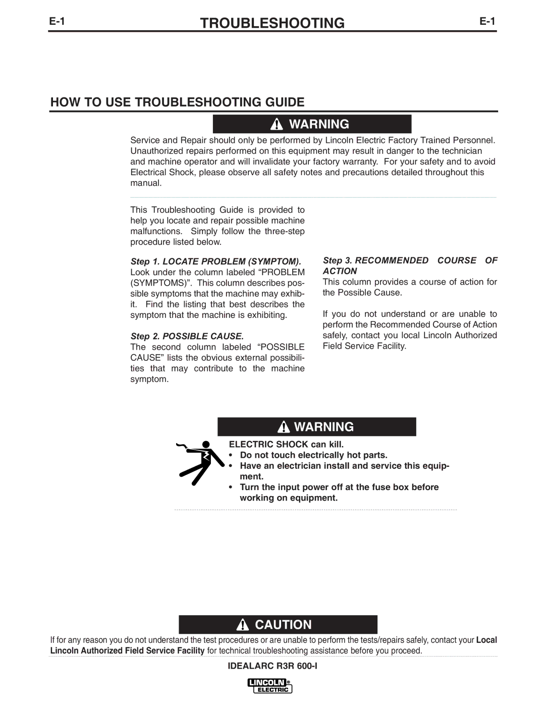 Lincoln Electric R3R 600-I manual HOW to USE Troubleshooting Guide 